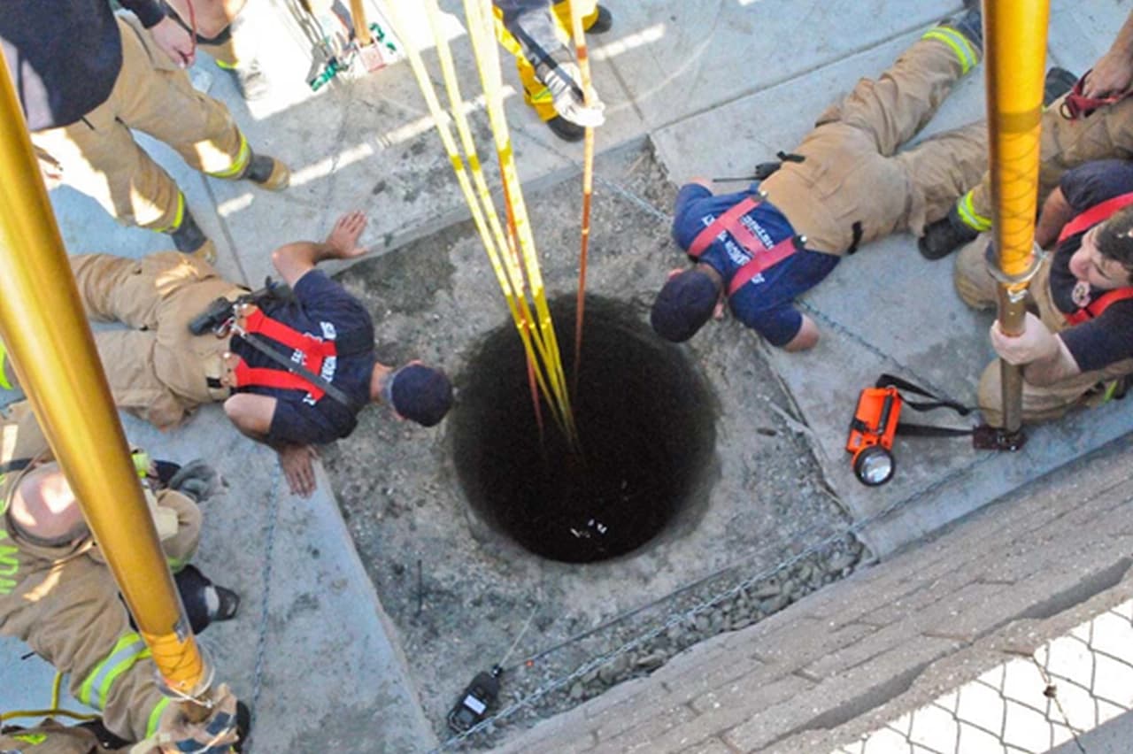 Confined-space safety training in progress