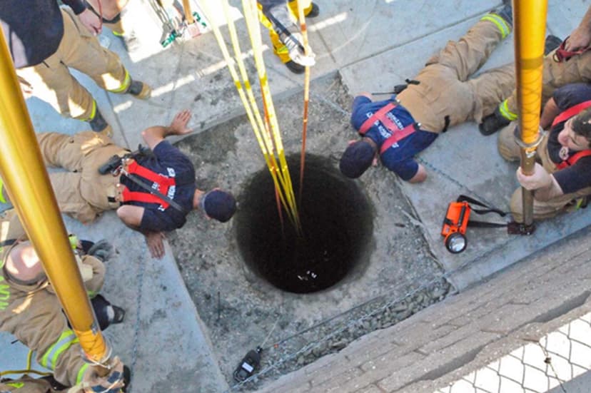 Confined-space safety training in progress
